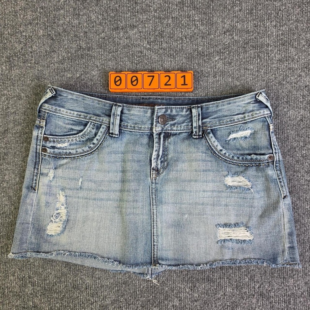 Express blue denim mini skirt with distressed details Size 6